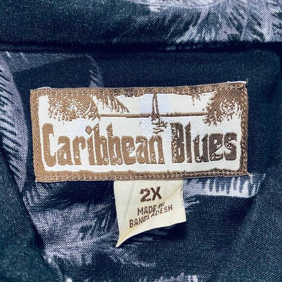 Caribbean Blues palm print short sleeve button down - Picture 4 of 7
